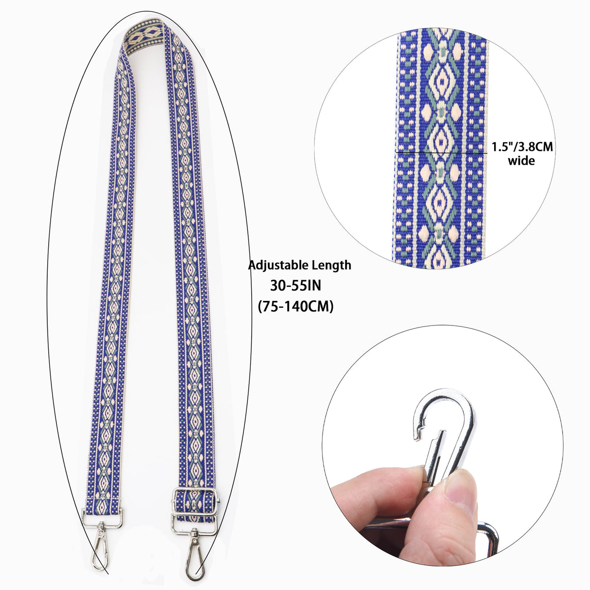 LEMEDE Purse Strap Adjustable Replacement Crossbody Bag Straps Retro Jacquard Embroidery Shoulder Straps for Shoulder Bag