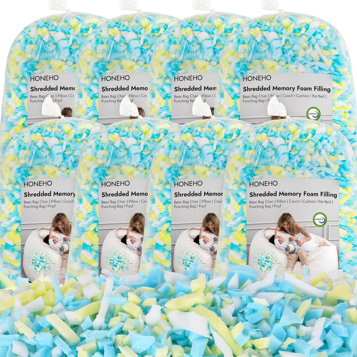 HONEHO 40lbs Shredded Memory Foam Bean Bag Filler, Soft and Convenient Bean Bag Filling Pillow Stuffing for Beanbag, Couch, Cushion, Stuffed Animals, Dog Bed, Arts Crafts