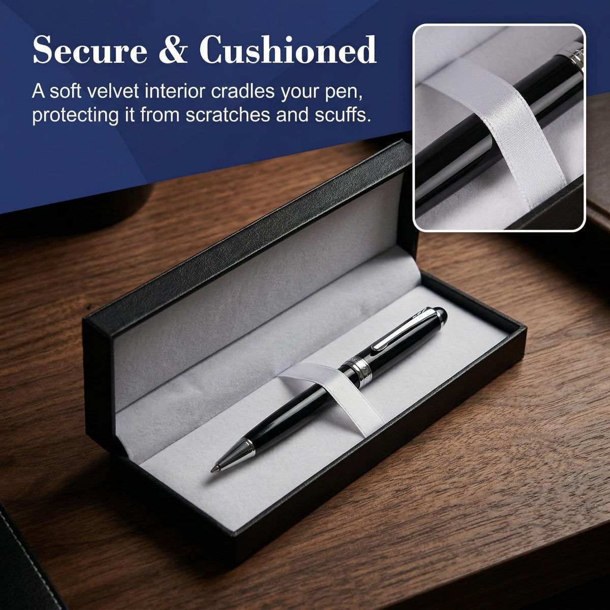 ZGGAZCA Leather Pen Box Single Case Empty Rectangle Pen Boxes for Fountain and Ballpoint Pens Display Organizer Storage Case for Men and Women Business Office School Supplies Collection Black