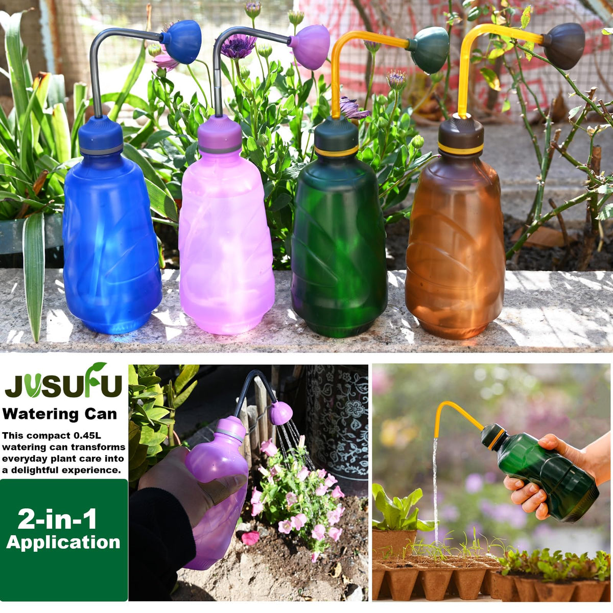 Watering Can for Seedlings, Small Watering Can for House Plant Garden Flower 0.45L (Green)