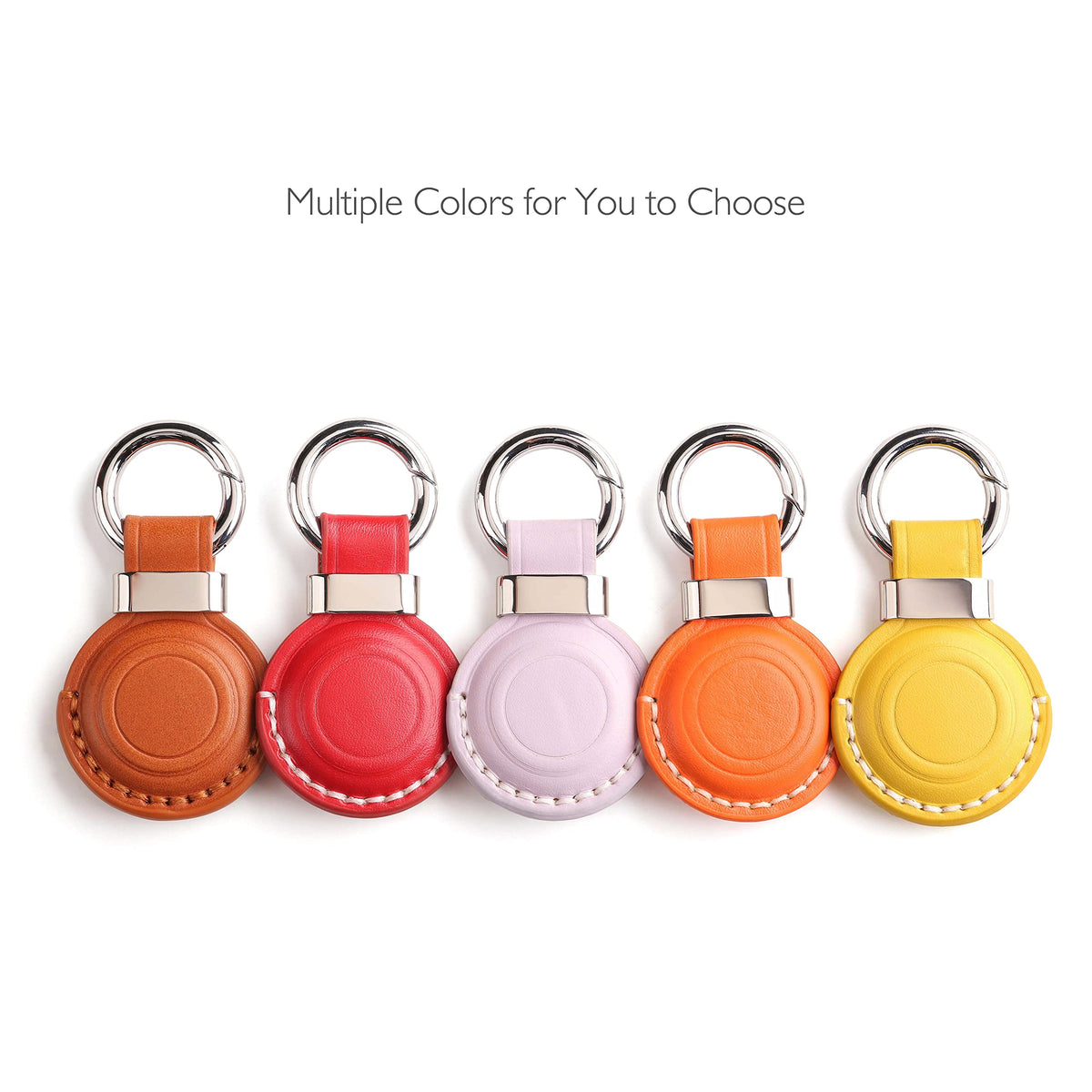2 Pack LQU Genuine Leather Keychain Holder Compatible with Airtag, Secure Air Tag Keychain Holder Case Cover Key Chain Ring Accessories for Air Tag - Yellow V2.0