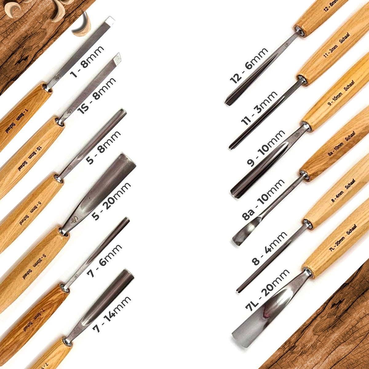 Schaaf Tools 7pc Expansion Carving Set and Schaaf Tools 12pc Foundation Carving Set Bundle