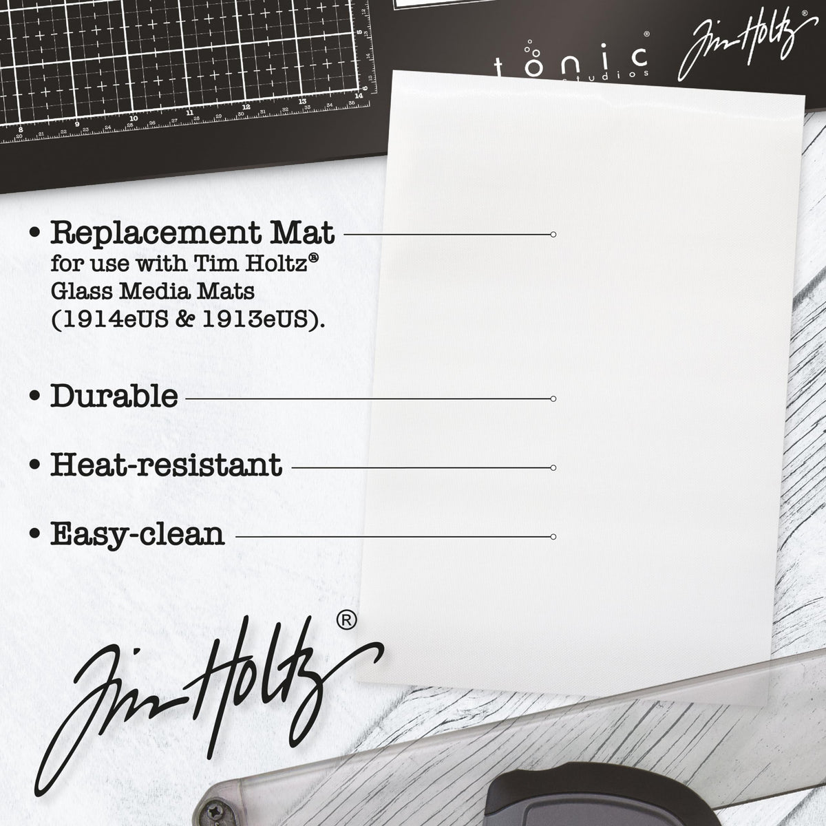 Tonic Studios Replacement Palette for Glass Cutting Mat - 7.5x11 Inch Non-Stick Overlay for Mixing Paints, Inks, and Stamping - Removable and Easy to Clean
