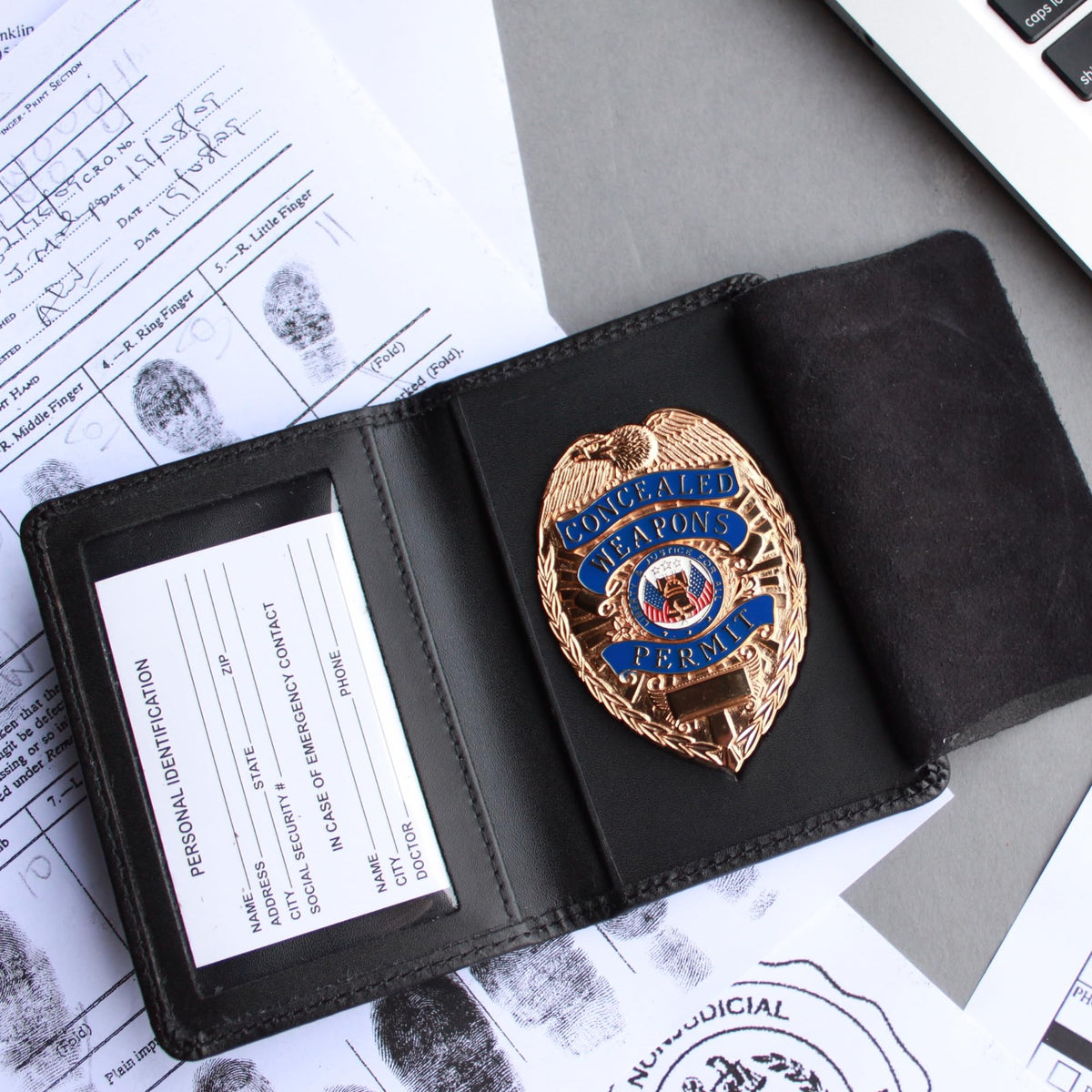 ASR Federal Genuine Leather Unisex Law Enforcement Badge Holder Case - Shield, Basketweave Black