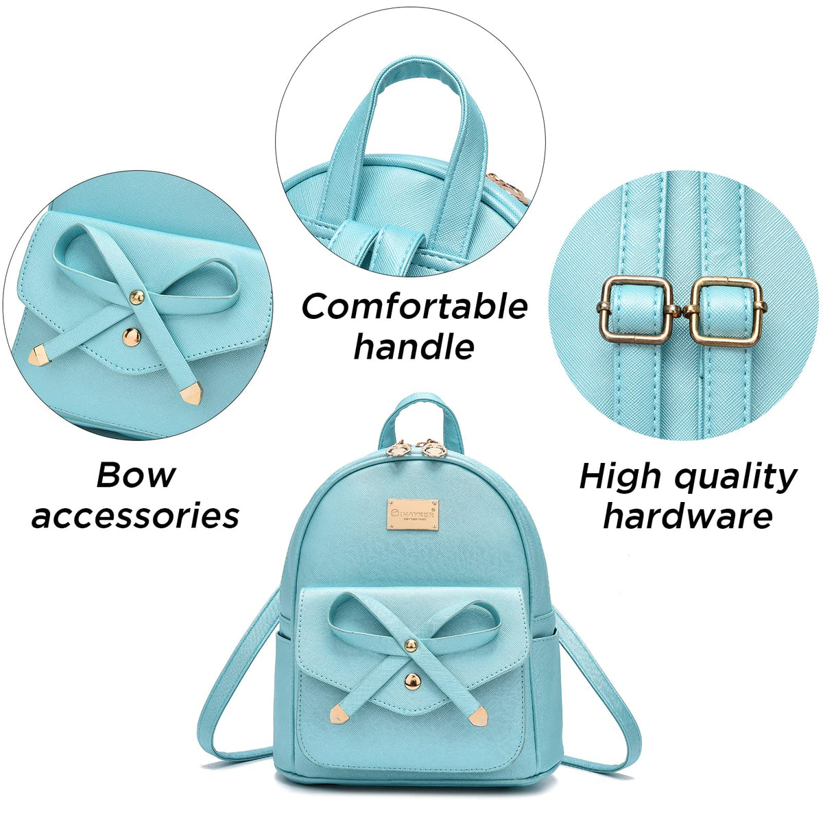 I IHAYNER Girls Bowknot Small Leather Backpack Cute Backpacks for Teen Girls Mini Backpack Purse for Women Mini Backpack for Girls Pearl Blue