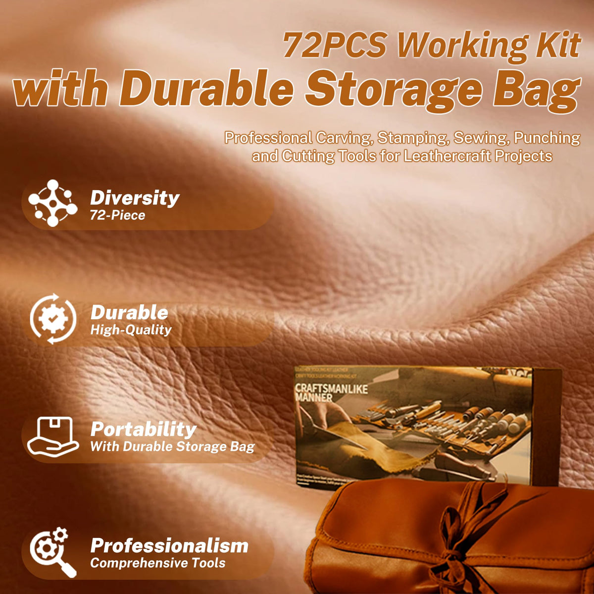 Jokuye Leather Working Tools Kit, Professional Leather Craft Tools for Carving, Stamping, Sewing, Punching, Cutting, Beveling with Durable Storage Bag, Tooling Kit for Crafting, Repair & DIY Projects
