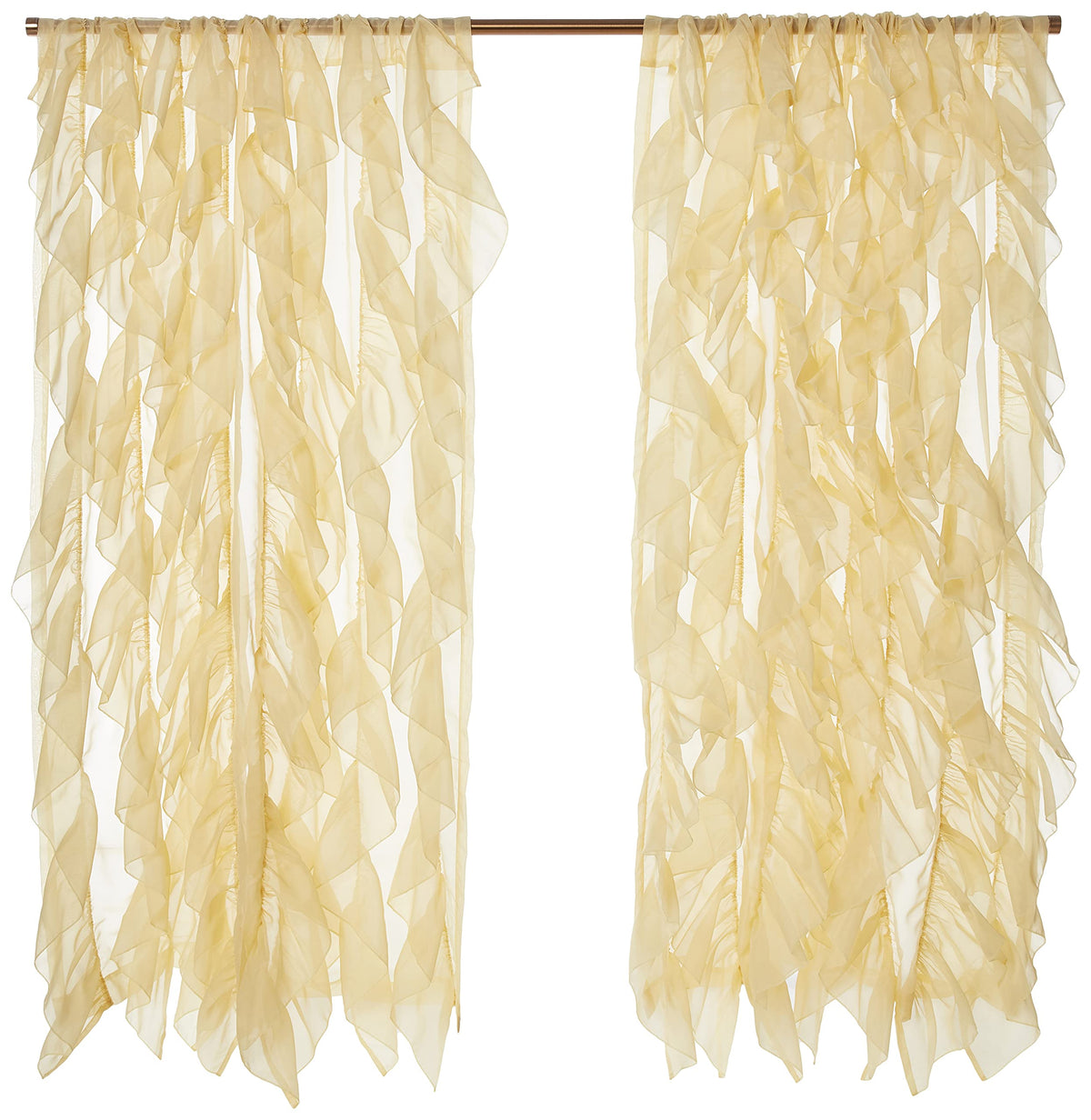 Sweet Home Collection SHRPNL-63-MZE-2PK Sheer Voile Vertical Ruffled Window Curtain Panel 50" X 63", Maize, 63" x 50"