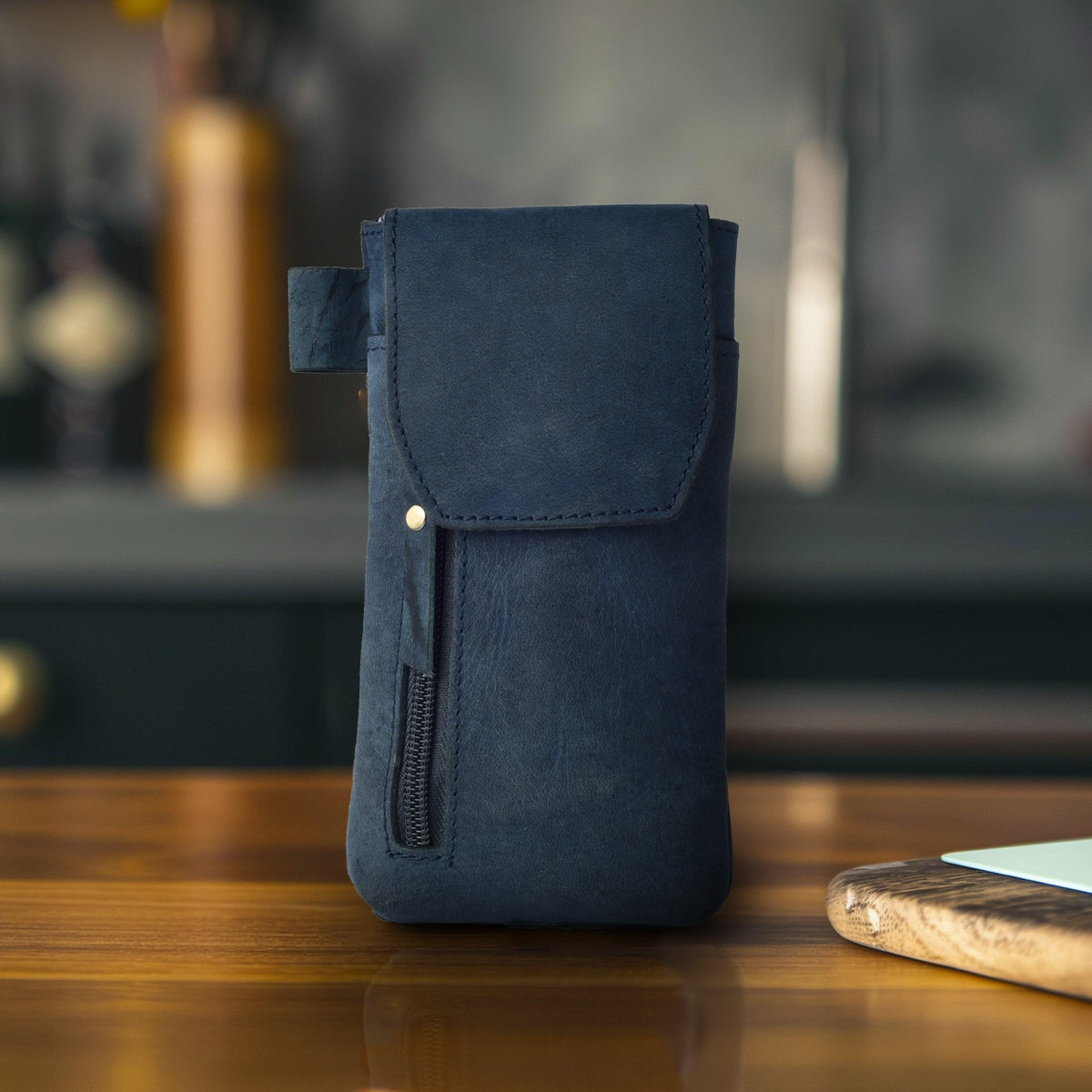 Leather Village Genuine Leather 7”x3.5” Phone Holster Pouch with Belt Clip, Magnetic Closure, ID Card Holder - Blue Universal Case for iPhone, Samsung Galaxy, Google Pixel