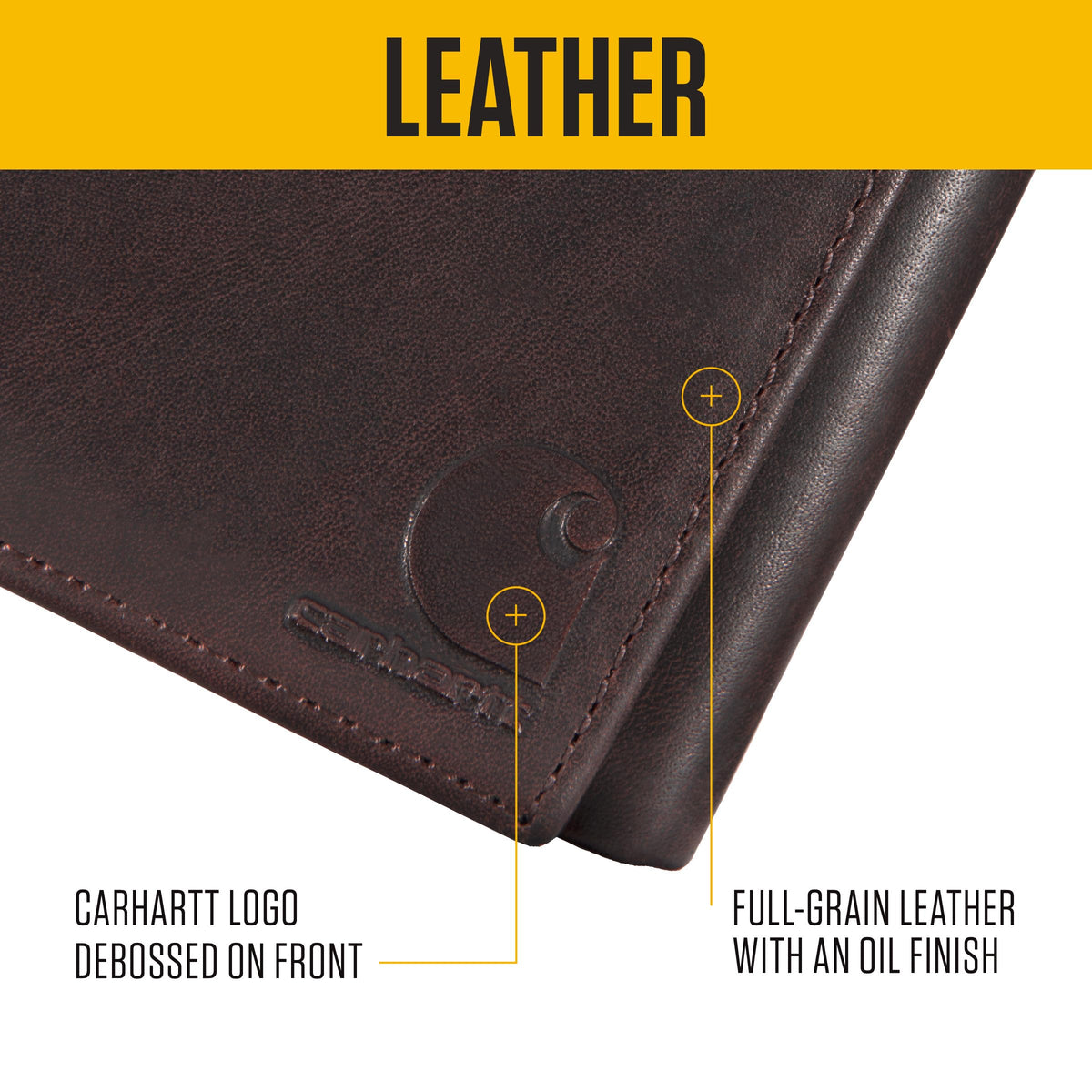Carhartt Men's Durable Oil Tan Leather Wallets, Available in Multiple Styles – Front pocket, Bi-Fold, Trifold Wallets for Men, RFID Blocking & ID Holder