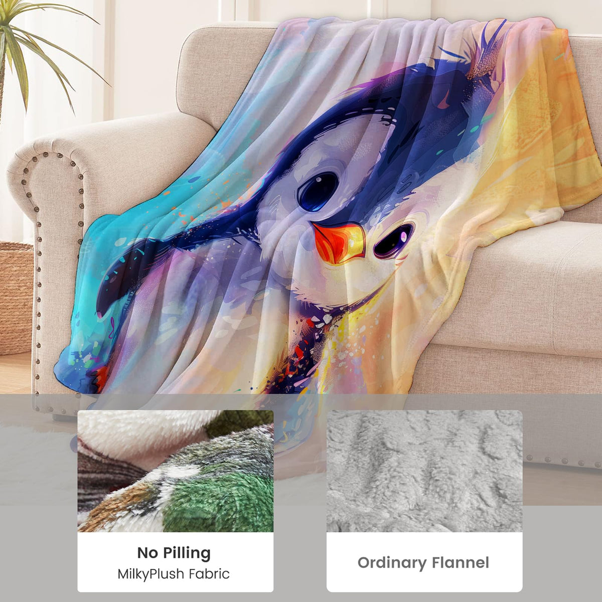 Flannel Penguin Blanket for Women, Girls & Boys - Soft, Warm & Cozy Throw Blanket for Sofa, Couch, Bed & Living Room - 60" x 50" - Penguin Decor