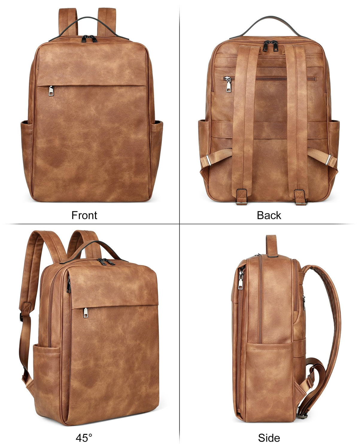 MASINTOR 15.6 inch PU Leather Laptop Backpack Purse for Women, Large College Casual Backpack Travel Bag Mocha Brown