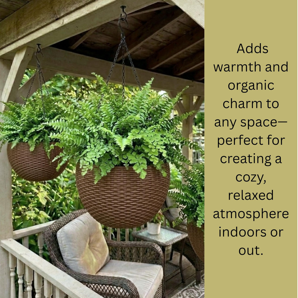 LaLaGreen Hanging Planters for Indoor Plants (11 Inch, 1 Pack) Brown Rattan Style Self-Watering Hanging Flower Pot with Water Level Indicator, Plastic Basket with Metal Chain for Balcony Porch Outdoor