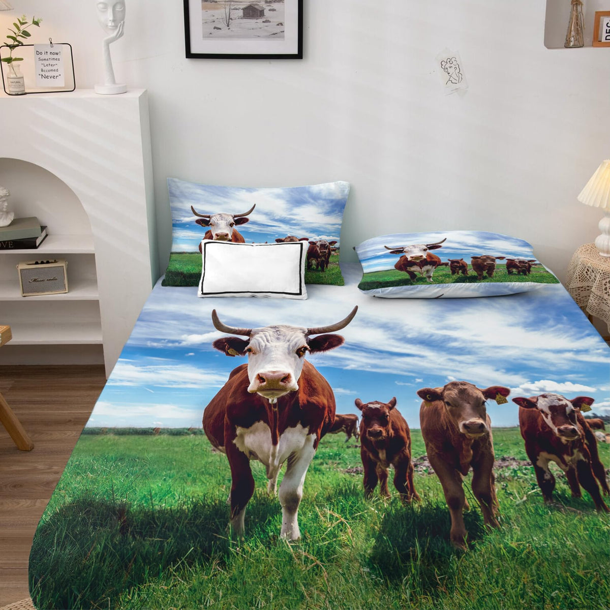 THYUNQ Cow Sheets Full Size Bed, 3D Animal Pattern Bedding Sheets & Pillowcases - 16 Inch Deep Pocket, Super Soft Microfiber Printed Sheet Set 4 Piece