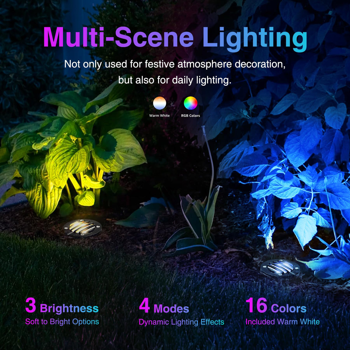 SUNVIE RGBW Well Lights - Landscape LED In Ground Lighting, 12-24V, Waterproof, Black, Model MDRG1208C, 8 Pack