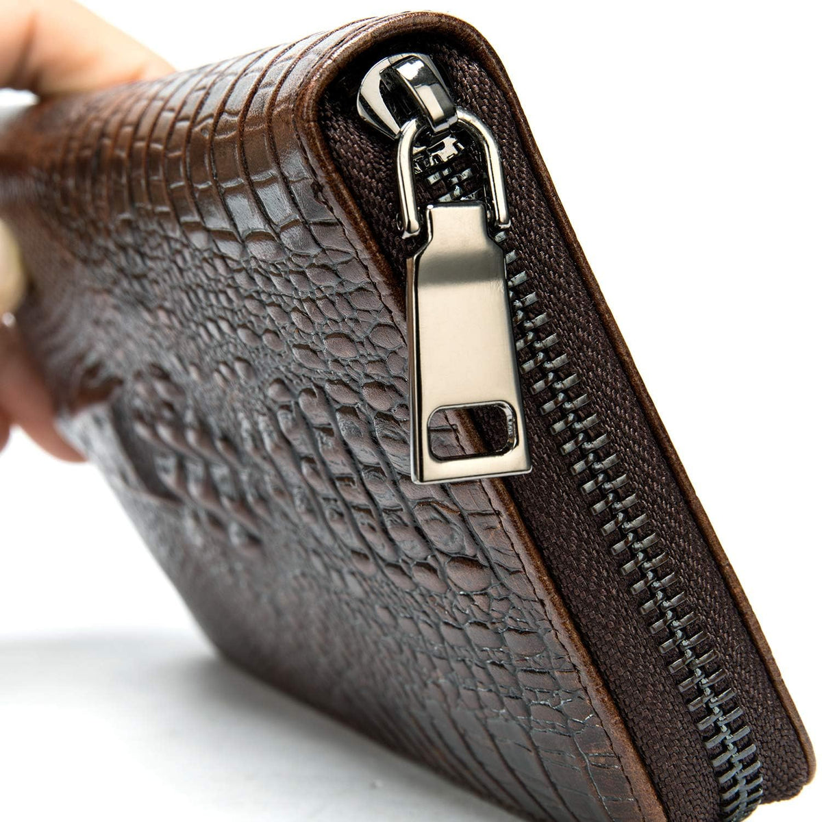 Glorixen Genuine Leather Clutch Bag for Men Handbag Multipurpose Wallet Fashion Card Holder Purse Fold Black (C-Brown)