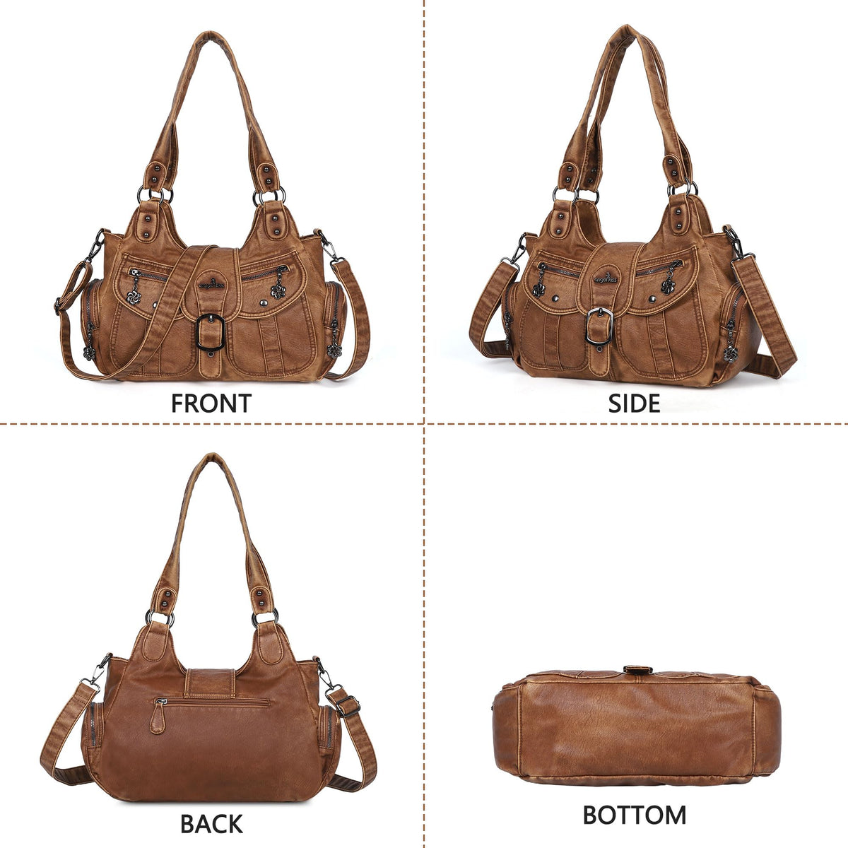 Angel Kiss Hobo Bags for Women Vegan Leather Shoulder Purses and Handbags Ladies Roomy Tote Bags Purse with Crossbody Strap,Brown