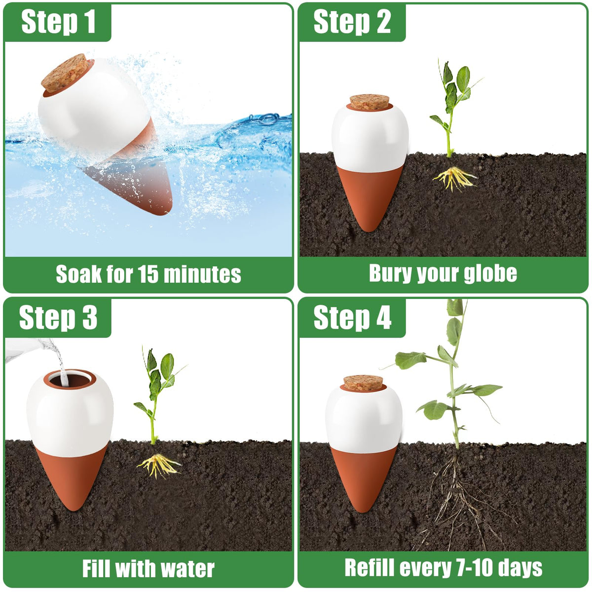 Terracotta Watering Spikes, 4 Pack Ollas Self Watering Globes, Slow Release Self Watering Planter Insert, Plant Watering Globes for Indoor and Outdoor Plants