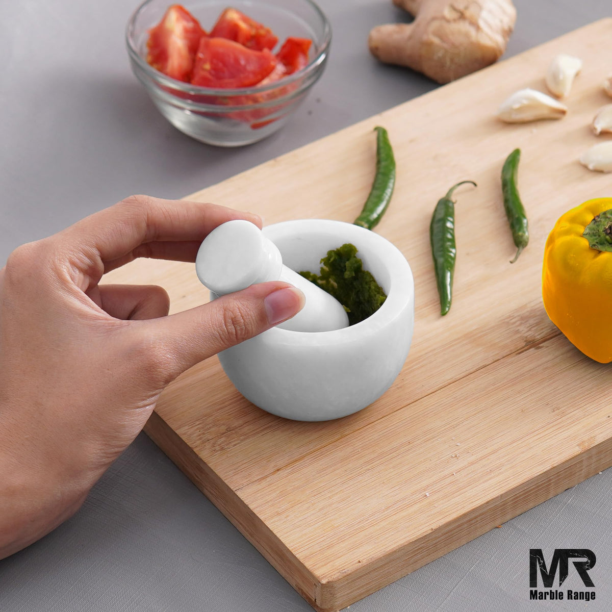 Marble Mortar and Pestle Set White 3" Inches Handmade Garlic Crusher & Grinder Bowl, Mini Mortar and Pestle for Kitchen - Herb Grinder Spice Grinder