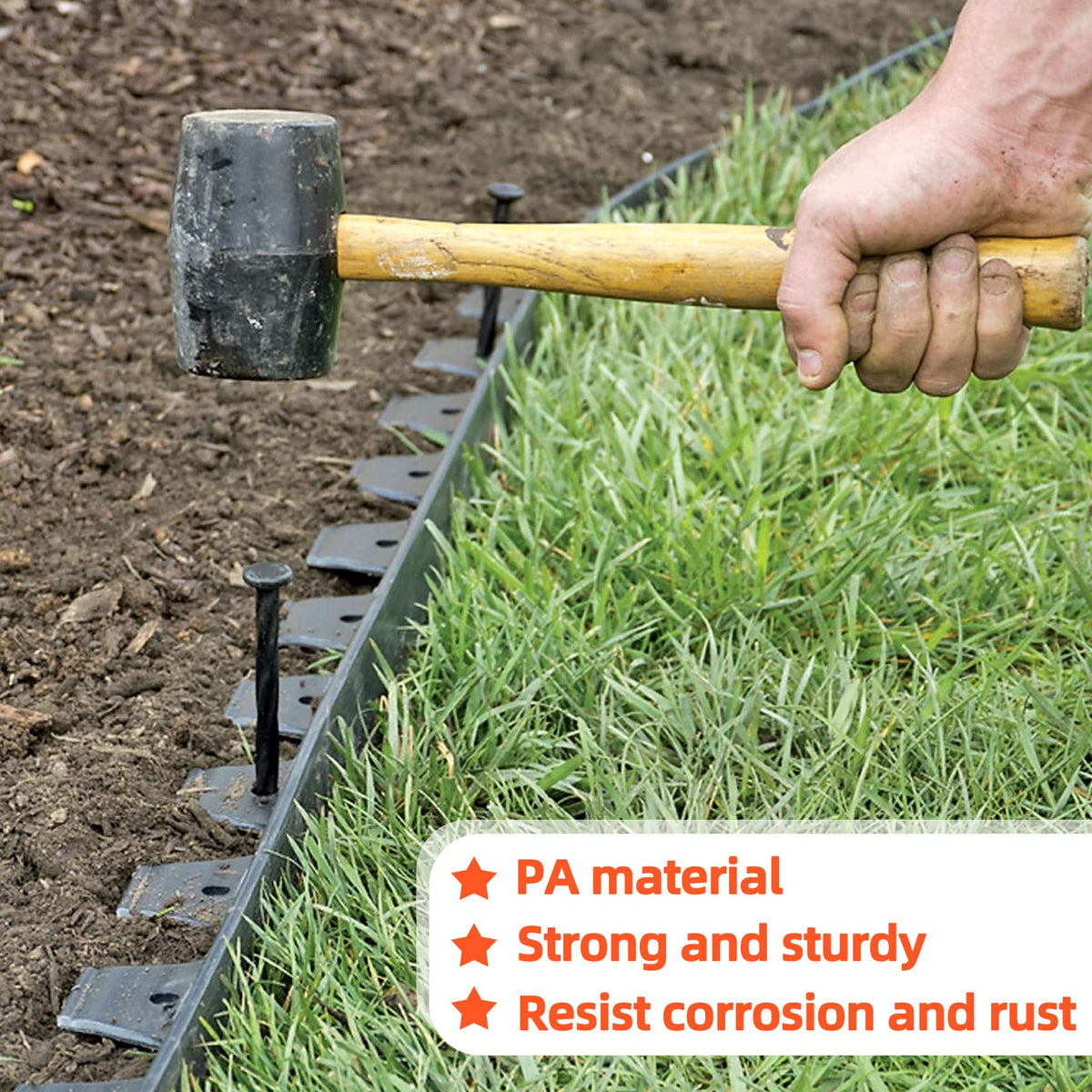 NEUERMOND 200 Count Plastic Landscape Edging Anchoring Stakes 8-Inch Garden Lawn Yard Landscaping Spikes for Paver Edging, Weed Barrier, Tent, Artificial Turf & More