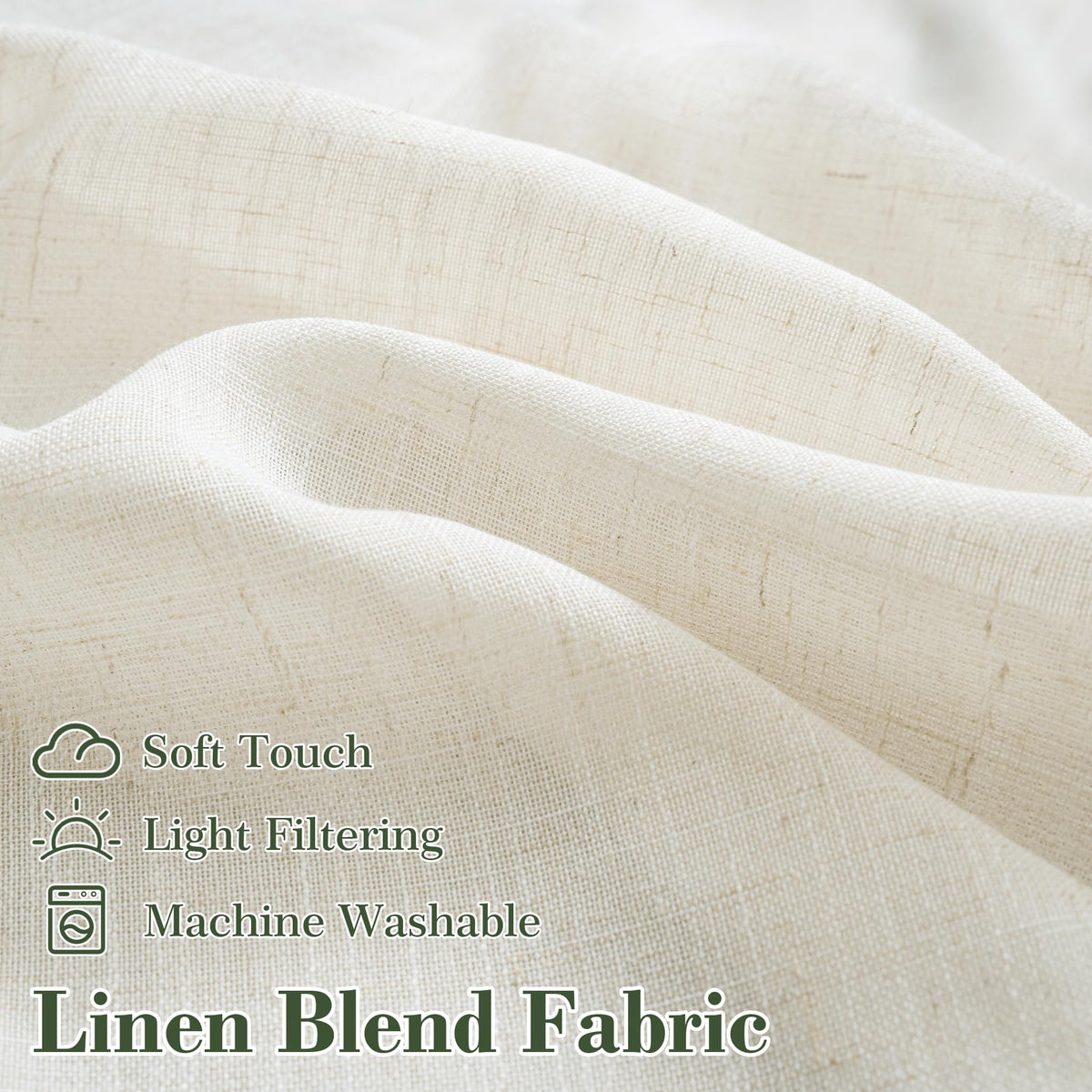 DriftAway Semi Sheer Scalloped Edge Linen Coastal Beach Window Curtains for Living Room Bedroom 2 Panels Rod Pocket Each Size 52 Inch by 84 Inch Loden Green