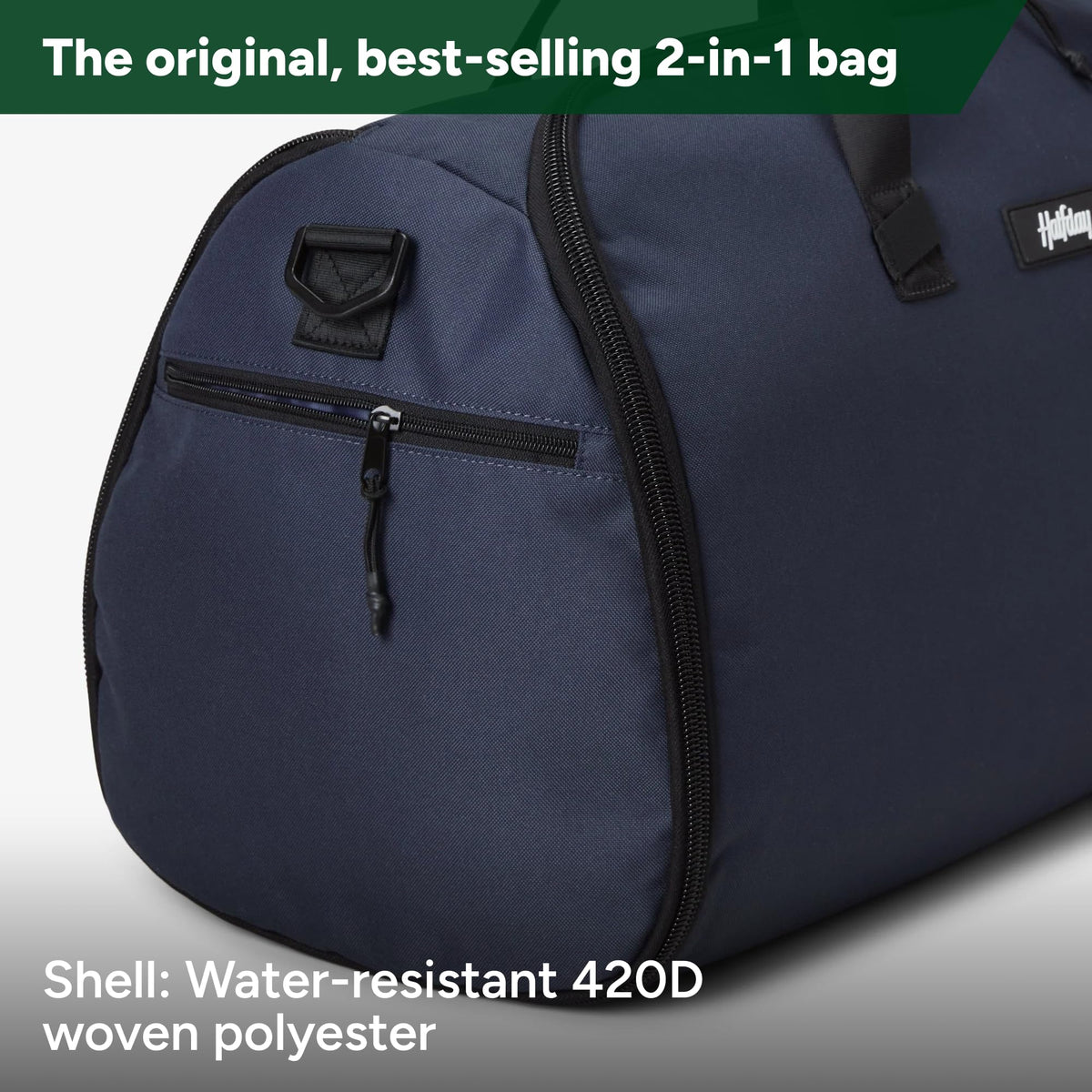 Halfday Convertible 2-in-1 Garment Duffel Weekender Bag 45L: Wrinkle-Free Travel (Hanging Suit Compartment, Shoe Pockets, Trolley Sleeve), Durable & Water-Resistant Carry-on, Marine