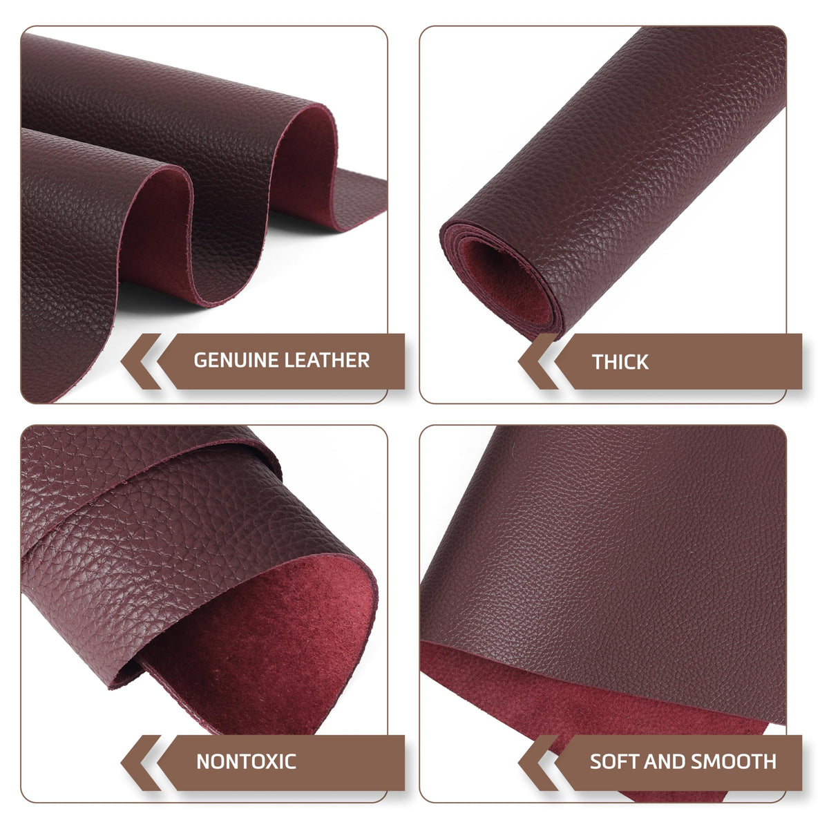 Shkira 24''X12'' Genuine Burgundy Brown Dotted Leather Sheets for Hobby Workshops - Tooling Square - 2.0MM Thick Genuine Top Full Grain Oil Tan - Thick Leather Pieces