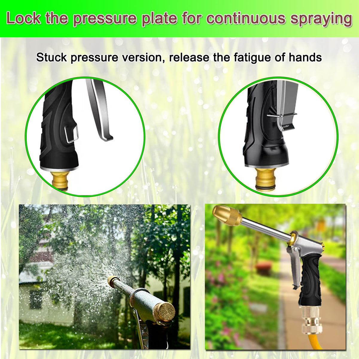 VNEIRSHAH Heavy garden hose nozzle - adjustable spray mode high-pressure rotary spray gun, brass nozzle, anti slip grip and quick connector, suitable for lawn, plants, car washing, pets