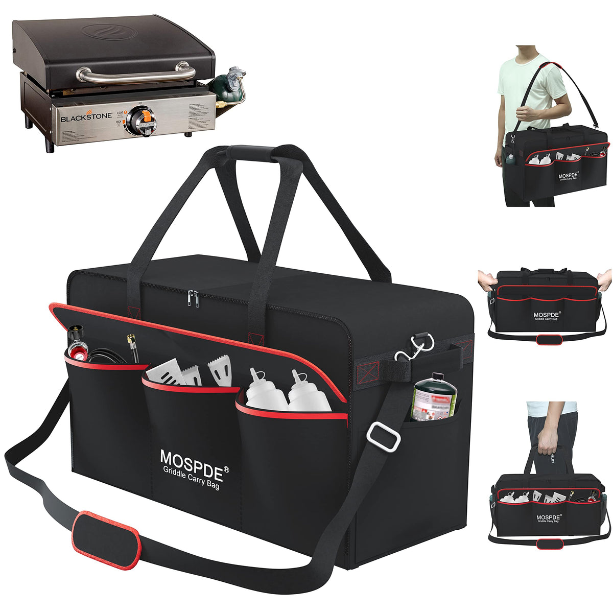 MOSPDE 17 Inch Griddle Cover Carry Bag for Blackstone 17 Inch Grill Table Top Griddle with Hood Lid, Fits Blackstone 17" Grill Griddle with Grill Cover Carrying Bag 600D Heavy Duty Water-Resistant