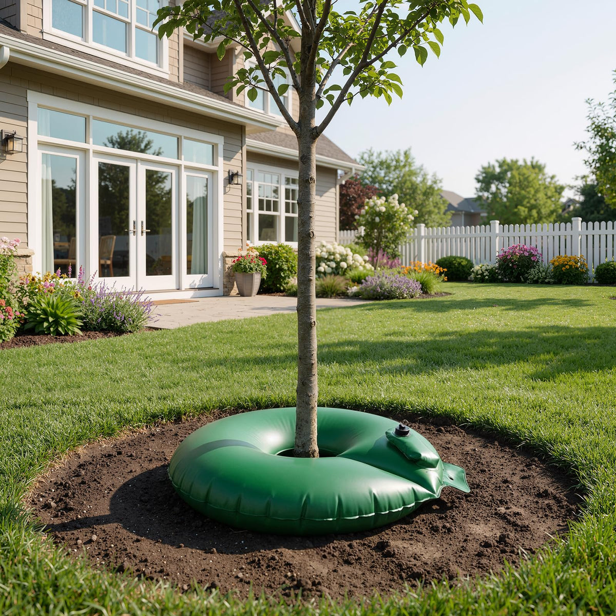 HIRALIY 20 Gallon Tree Watering Bag, 4 Pack Watering Ring, Slow Release 1-5 Days, Deep Root & Automatic Drip Irrigation System, for Multi-Trunk Newly Planted Small Trees and Shrubs