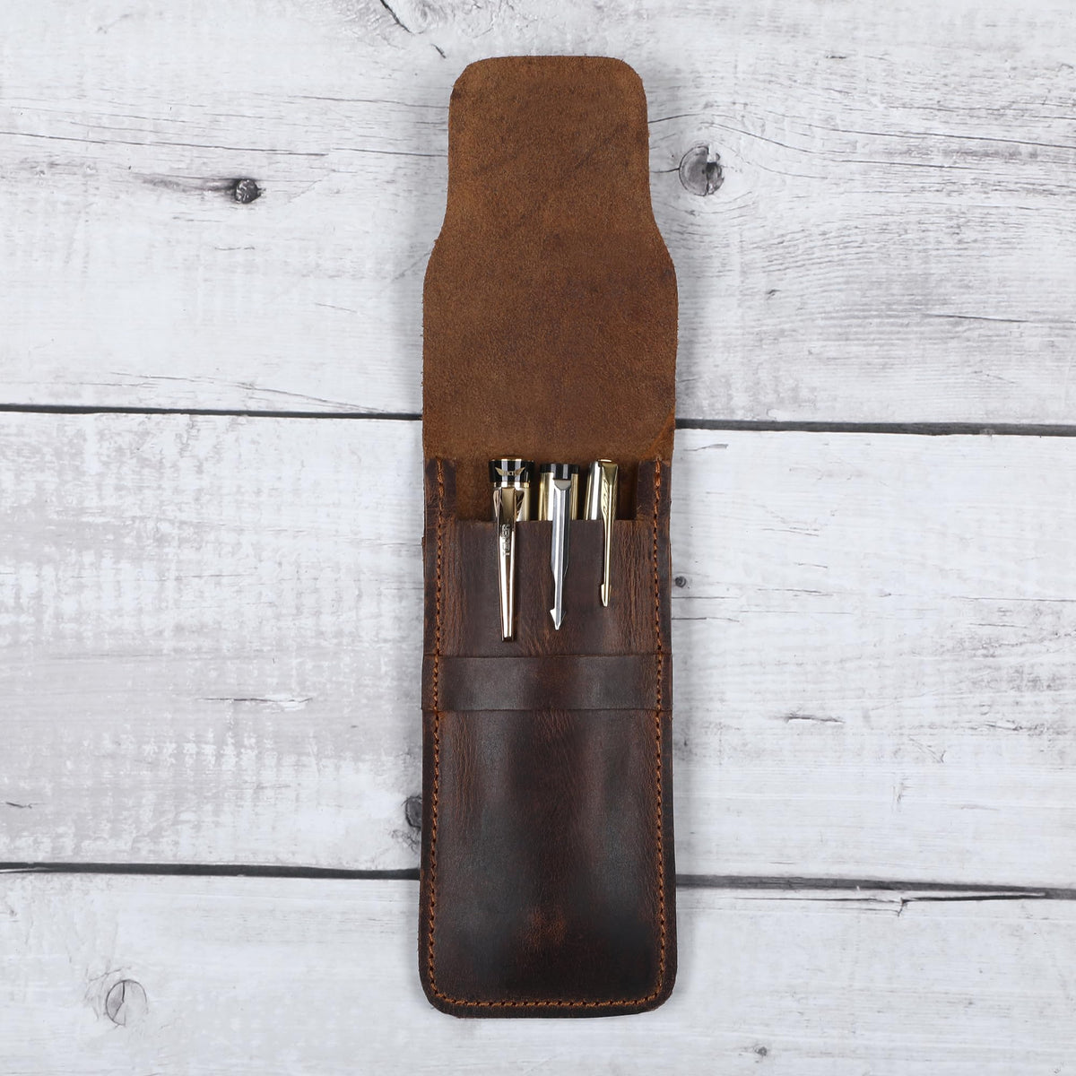 CestAntiQ Leather Pen Case - Handmade Executive Pen Holder - Professional Fountain Pen Organizer Pouch Brown