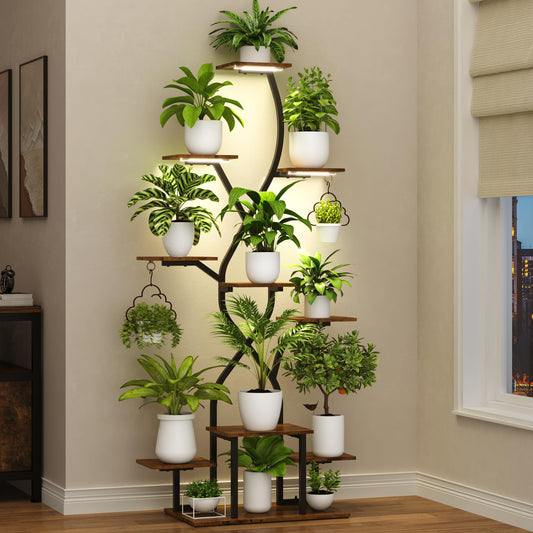 Coumy 63" Plant Stand Indoor with Grow Lights 10 Tier Indoor Plant Shelf X Shape Plant Shelf for Indoor Plant Multiple Metal Corner Plant Stand Plant Holder Plant Rack Indoor