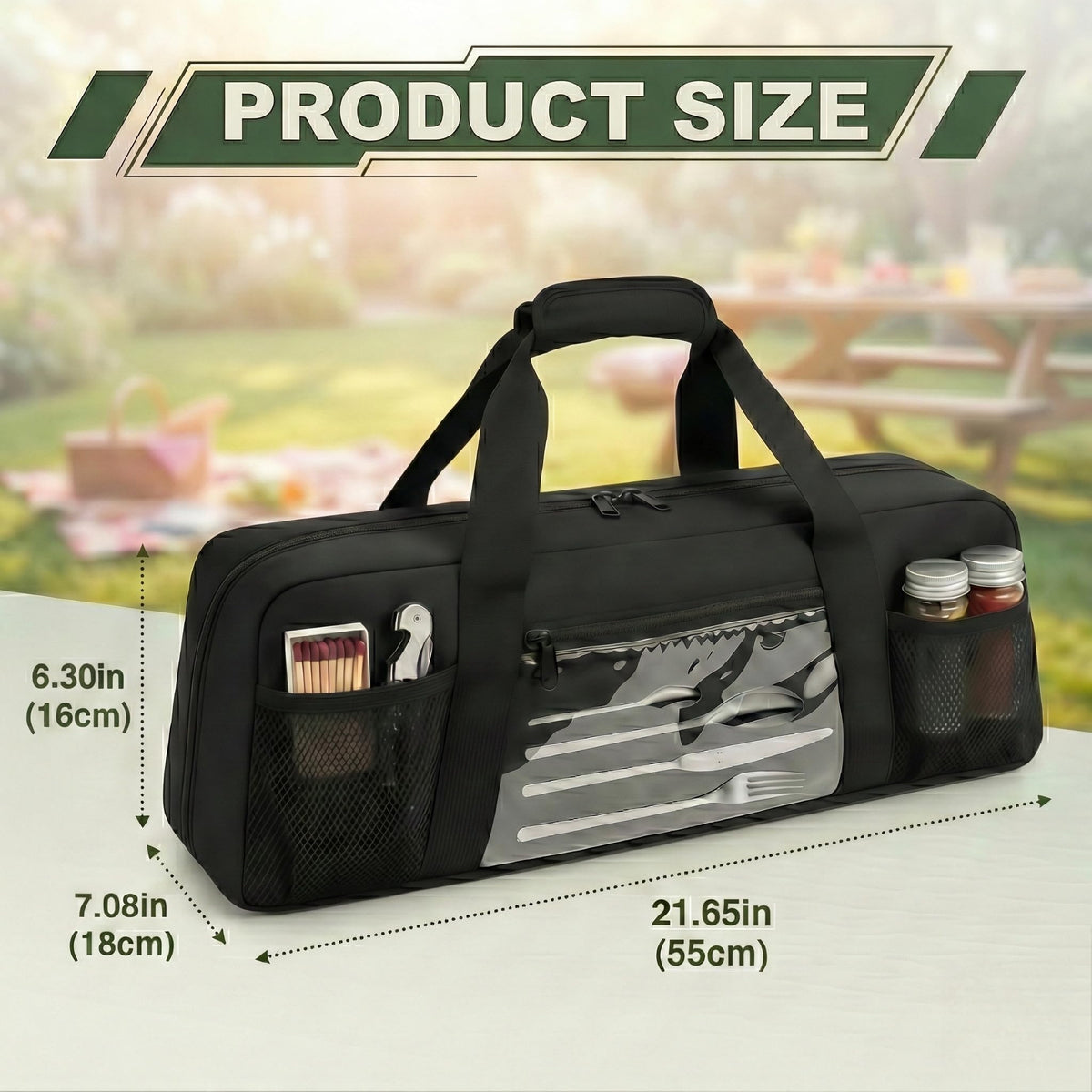 Chrysoippotis Grill Utensil Storage Bag, Large Grill Tool Storage Caddy with Pockets, BBQ Outdoor Tool Storage Bag for Grilling, Camping, Picnic Accessories (22" L×6.5" W×7.2" H, Bag Only)