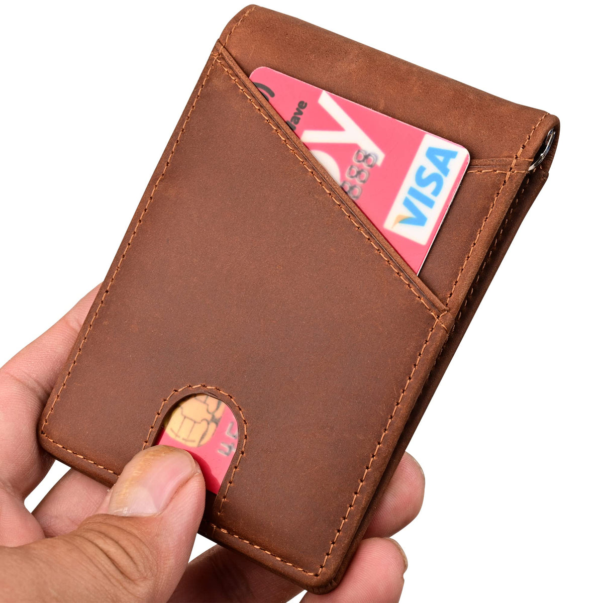 kinzd Slim Wallet with Money Clip RFID Blocking Minimalist Bifold Wallet for Men Genuine Leather Front Pocket Card Holder