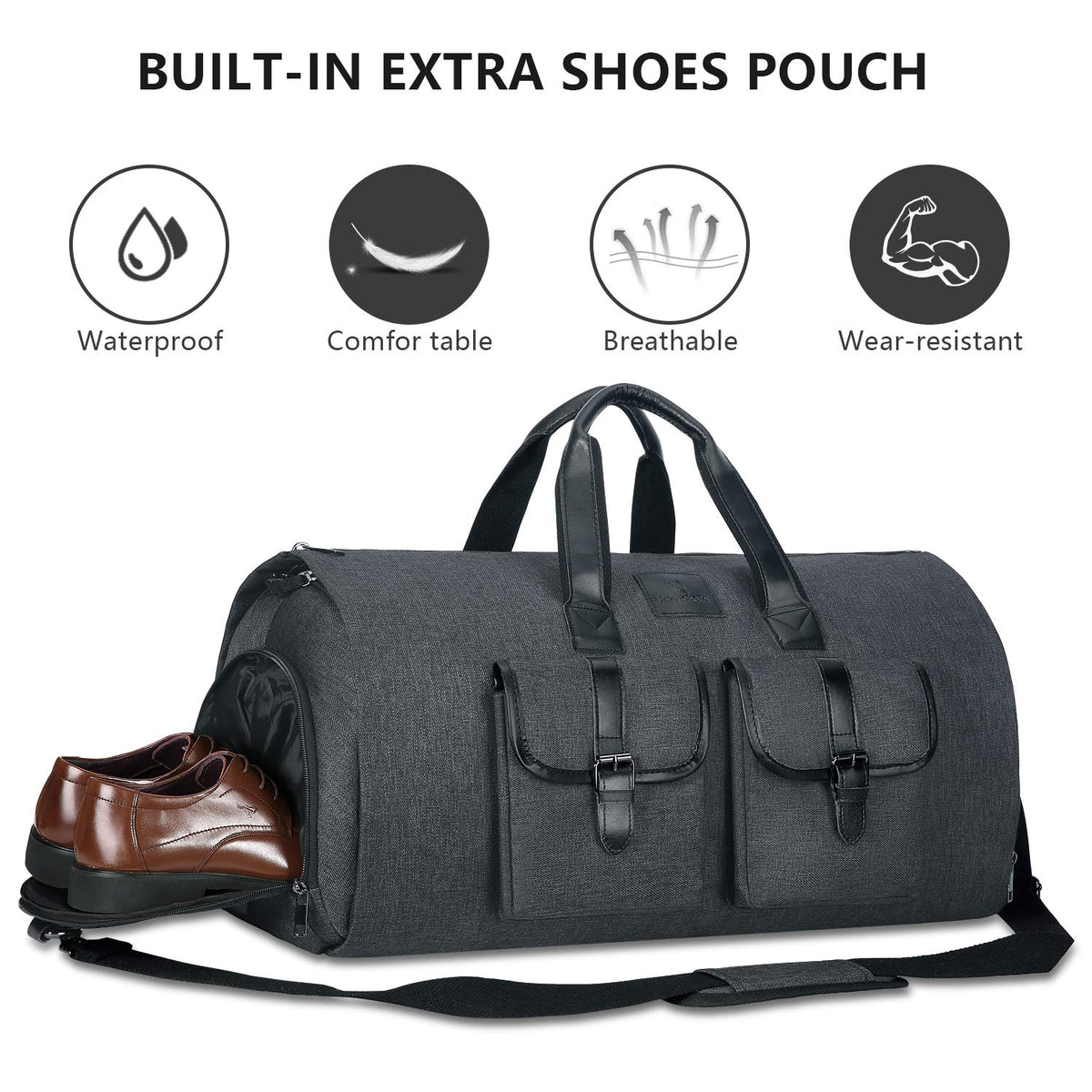 UNIQUEBELLA Travel Garment Duffel Bag, 45L Carry on Suit Bag for Men Convertible Foldable Weekend Bag with Shoe Compartment