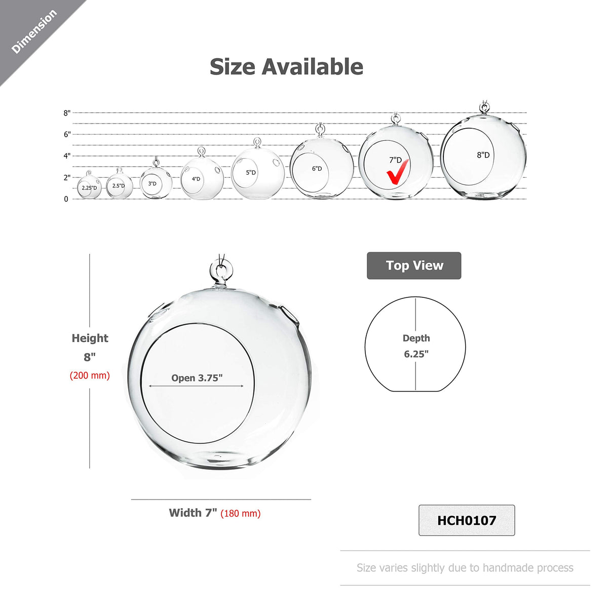 WGV Hanging Terrarium Globe, Width 7", Height 8", DIY Air Succulent Planter, Clear Glass Vase Orb with Flat Bottom, Candle Holder Outdoor Garden Decor, 6 Pieces