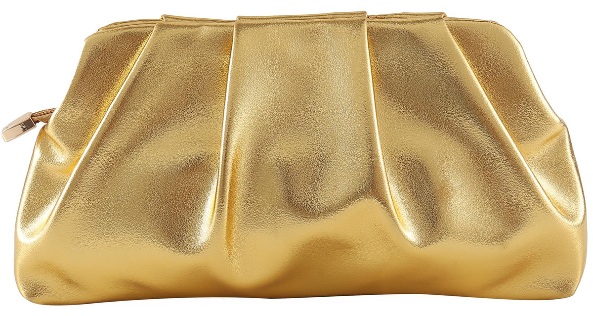 FanChris Evening Bag for Women Ruched Clutch Purse Detachable Metal Chain Crossbody Bag(gold)