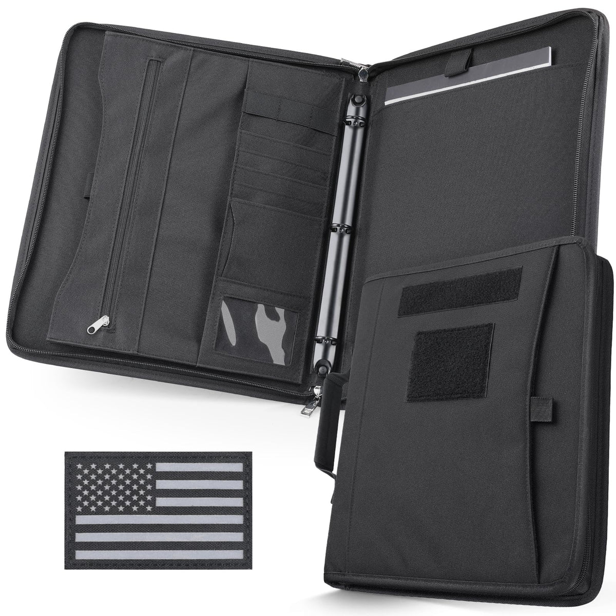Livans Portfolio Padfolio Binder Detachable 3-Ring Planner, Zip Tactical Notebook Cover with A4 Letter Paper, Multi-Pocket Carry Bag for Gift, Out-Work, Travels, Office & School
