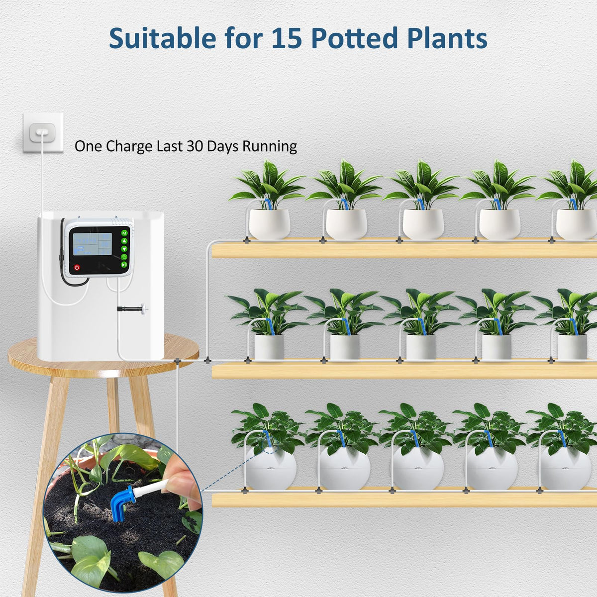 SoulBay Automatic Plant Waterer Indoor, USB Rechargeable Drip Irrigation Kit for up to 15 Potted Plants, Programmable Self Watering System with Digital Timer for Vacation & Houseplant Care