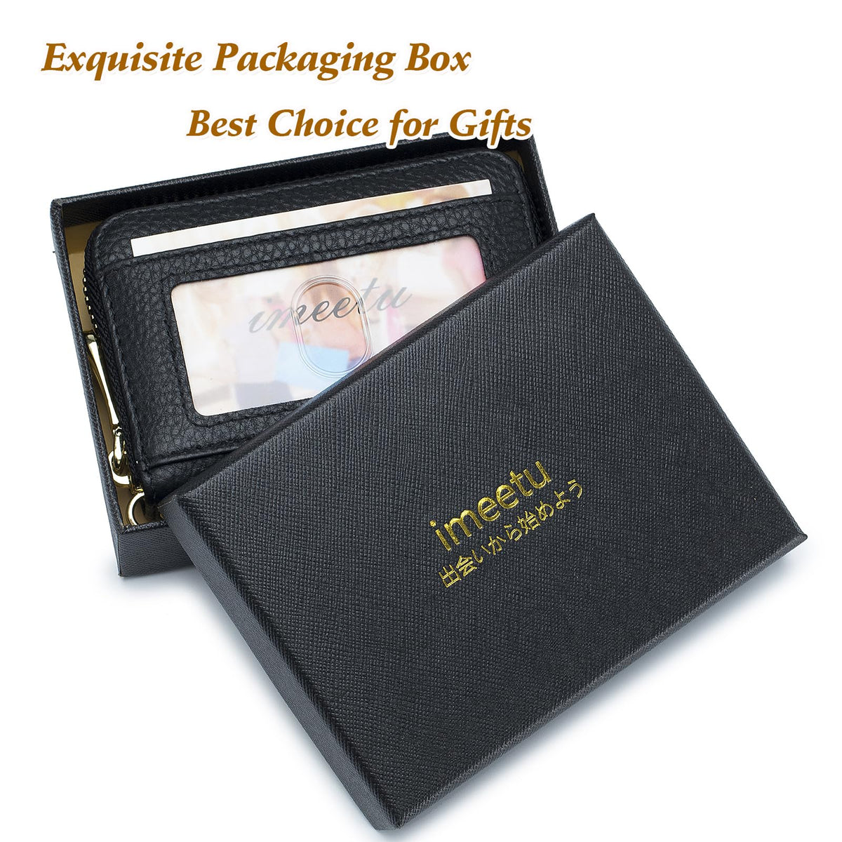imeetu RFID Credit Card Wallet, Genuine Leather Zipper Card Case Holder with Removable Keychain(Max - Yellow)
