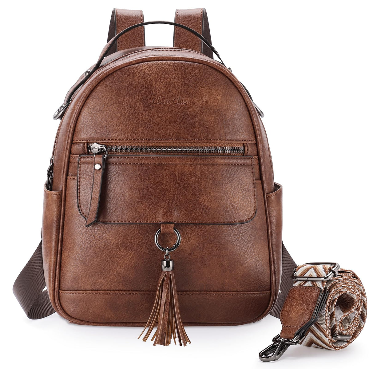 Chase Chic Mini Backpack Purse for Women, Vegan Leather Cute Small Backpack Ladies Fashion Shoulder Handbag for Travel Brown