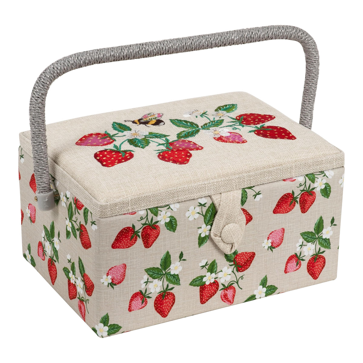 Hobby Gift Medium Sewing Box Organiser, Fabric Covered Storage Box with Handle, Internal Tray, Pin Cushion and Pocket for Sewing, Quilting and Knitting Supplies