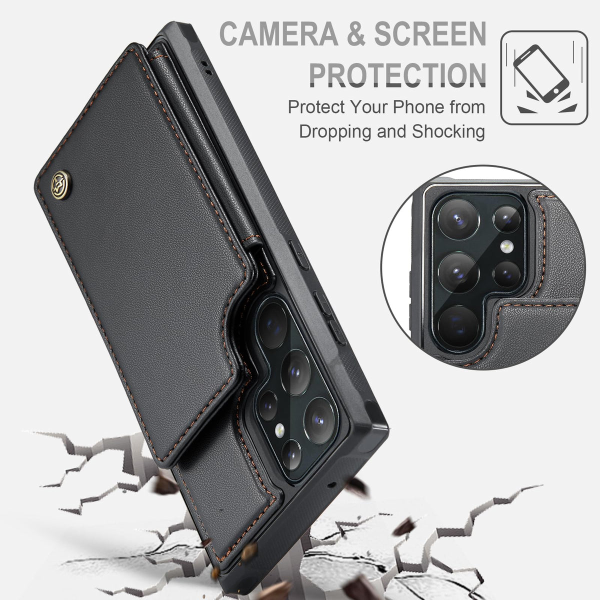 Vinich for Samsung Galaxy S22 Ultra Wallet Case with Card Holder, RFID Blocking Credit Slots Kickstand Shockproof Phone Cover Fit for Galaxy S22 Ultra 6.8" Black