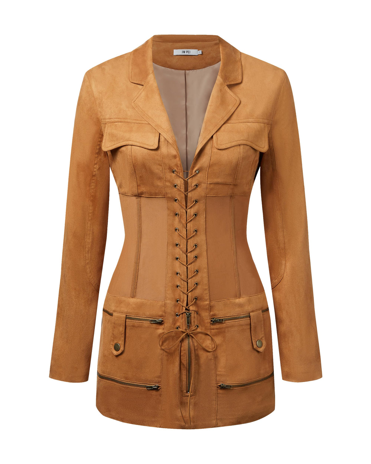 JW PEI Women's Faux Suede Corset Jacket Mini Dress - Camel