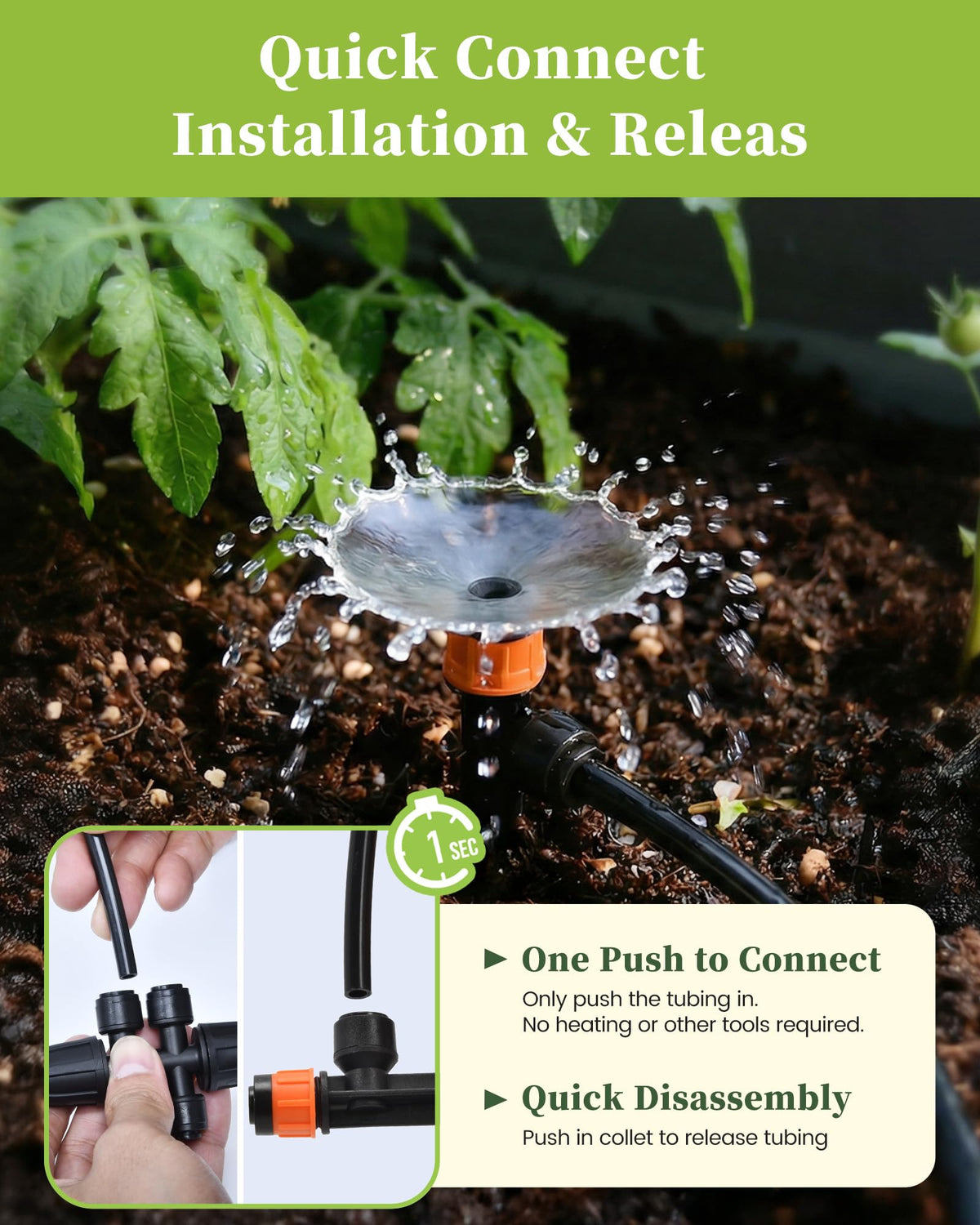 RAINPOINT Drip Irrigation System, Quick-Connect Garden Watering System Kit with Adjustable Emitters for Greenhouse, Garden Grid, Raised Bed, Potted Plant