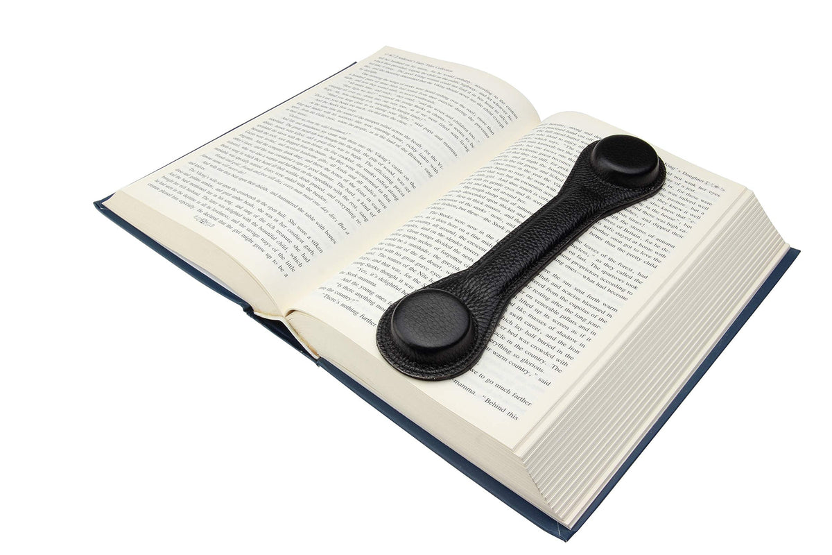 Superior Essentials Leather Bookmark Book Holder - Black Leather Paper Weights for Cookbooks, Textbooks, and Workbooks - Hands-Free Reading with Non-Slip Design and Magnetic Bookmark [1-Pack]
