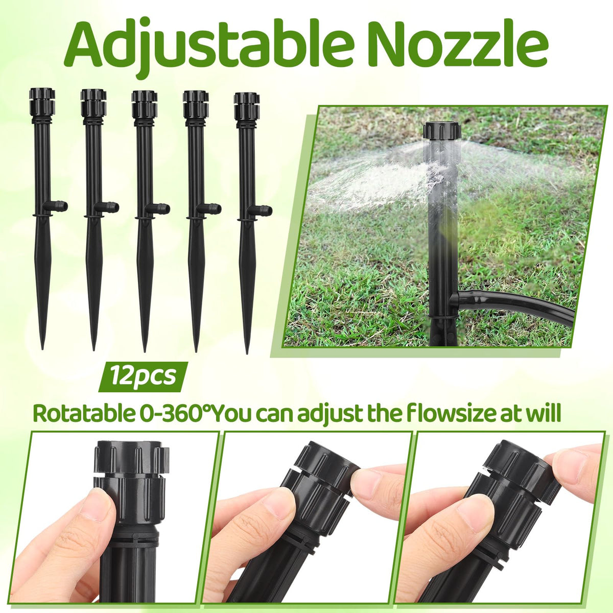 Geelin 12 Set 360° Sprinkler Heads with 11.8 Inch Stake Adjustable Flow Irrigation Spray Emitters for 1/2 Inch Irrigation Tubing for Tree, Shrubs, Garden Watering System(Style 1)