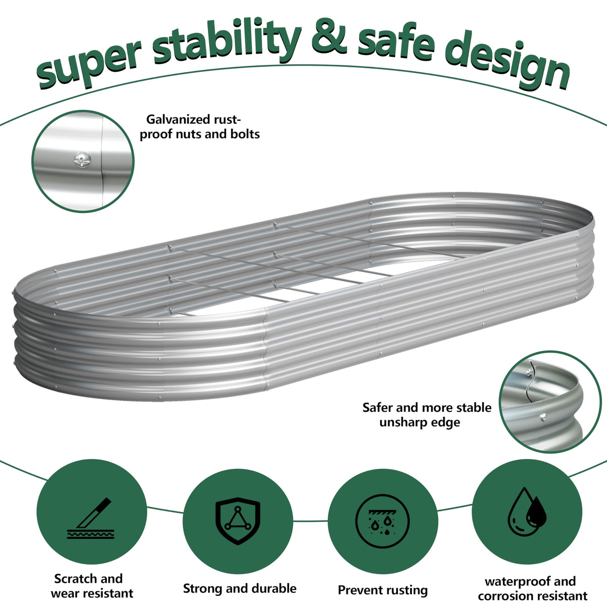 Yortrek Galvanized Raised Garden Bed Outdoor, 12x4x1ft(2Pack) Metal Heavy Duty Planter Boxes for Gardening, Easy Assemble Bottomless Small Oval Plant Container Kit for Vegetable, Flower, Fruit, Silver