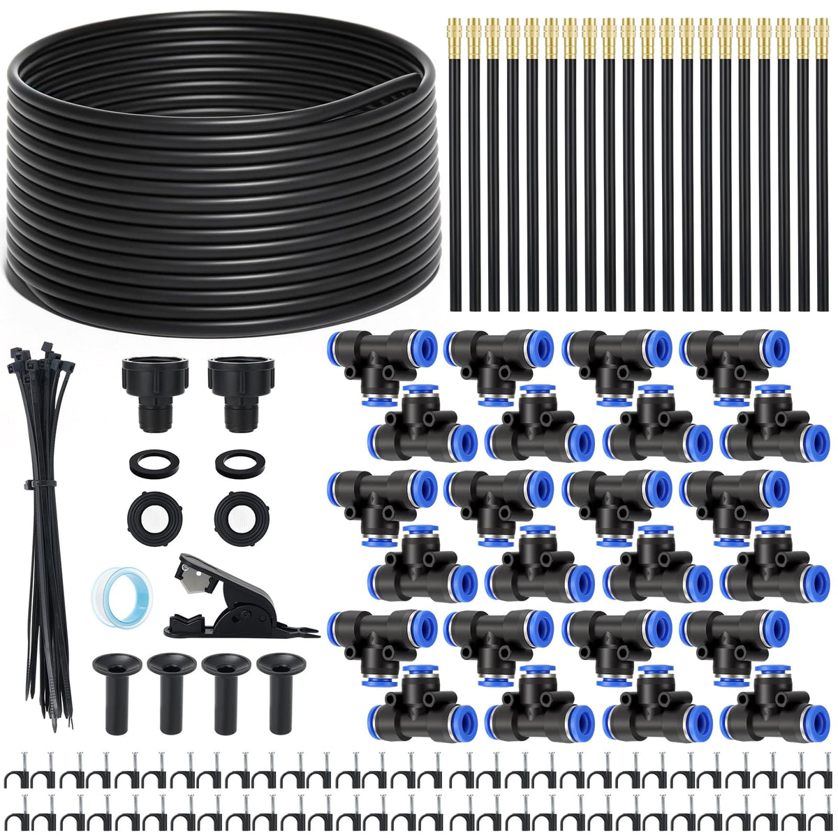 80FT Drip Irrigation Kit, 8mm Hose with 20 Brass 360° Adjustable Nozzles, Quick Connectors Automatic Garden Watering System– Complete Garden Irrigation System for Lawn, Greenhouse, Patio, Yard
