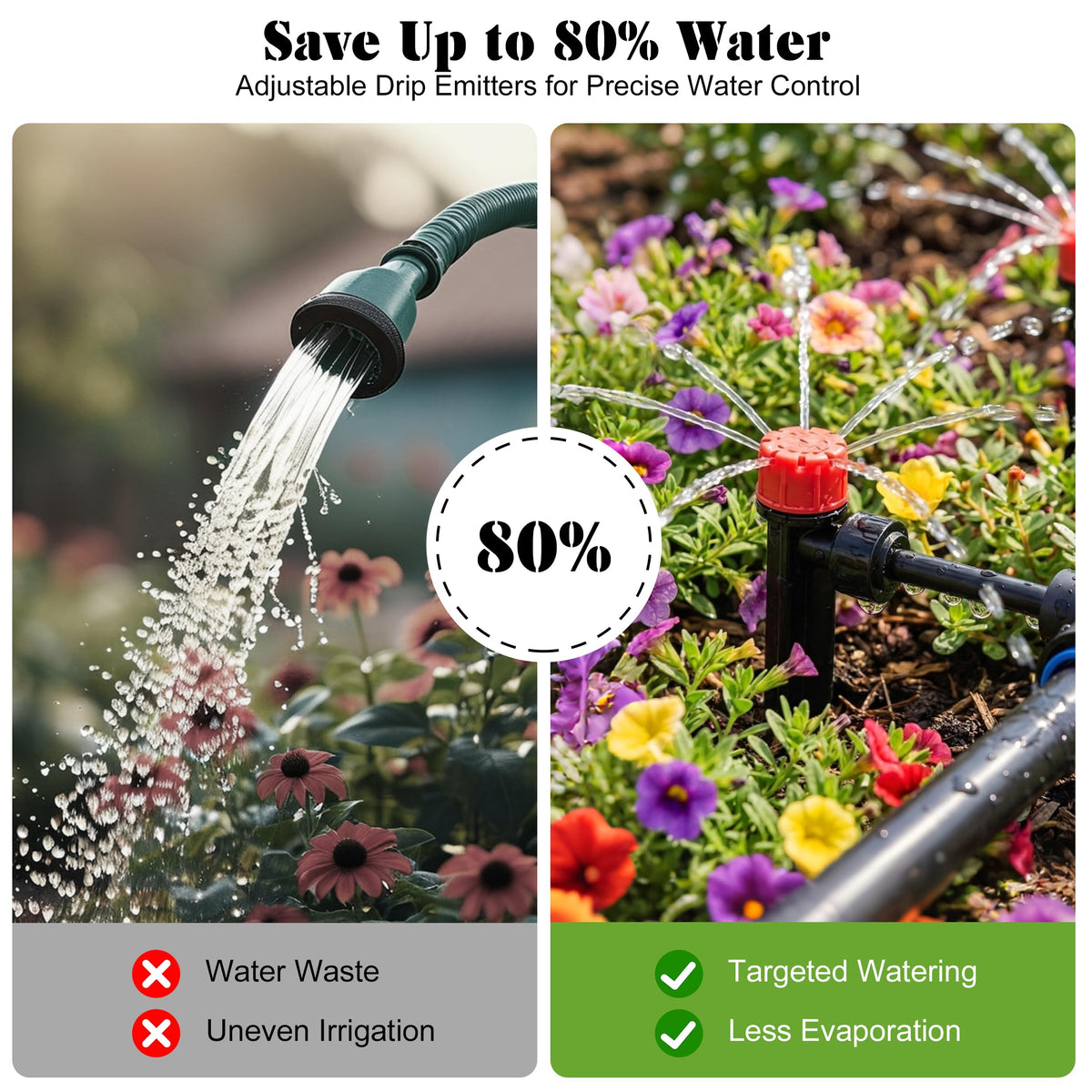 Drip Irrigation Kit for Garden, Automatic Plant Watering System with Quick Connect Fittings, Water Saving Irrigation Tubing Hose and Accessories for Yard, Greenhouse, Lawn & Raised Bed (191FT)