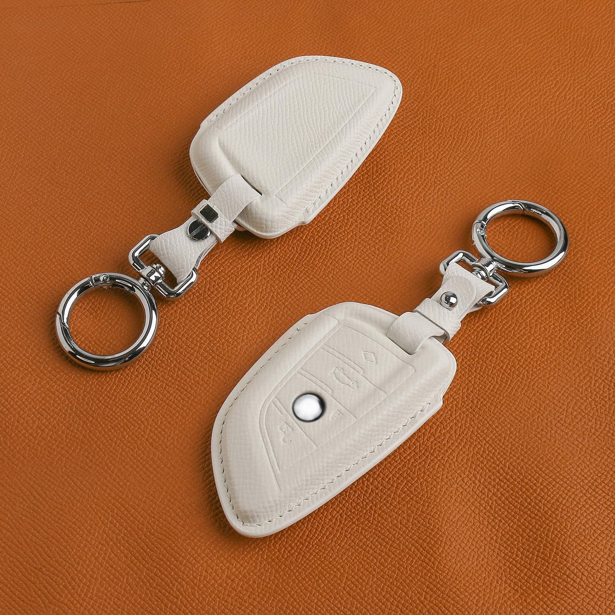 CISUI Leather Key Fob Cover Case, Keychain Shell, Compatible for BMW 2 5 6 7 X1 X2 X3 X5 X6 Series(White)